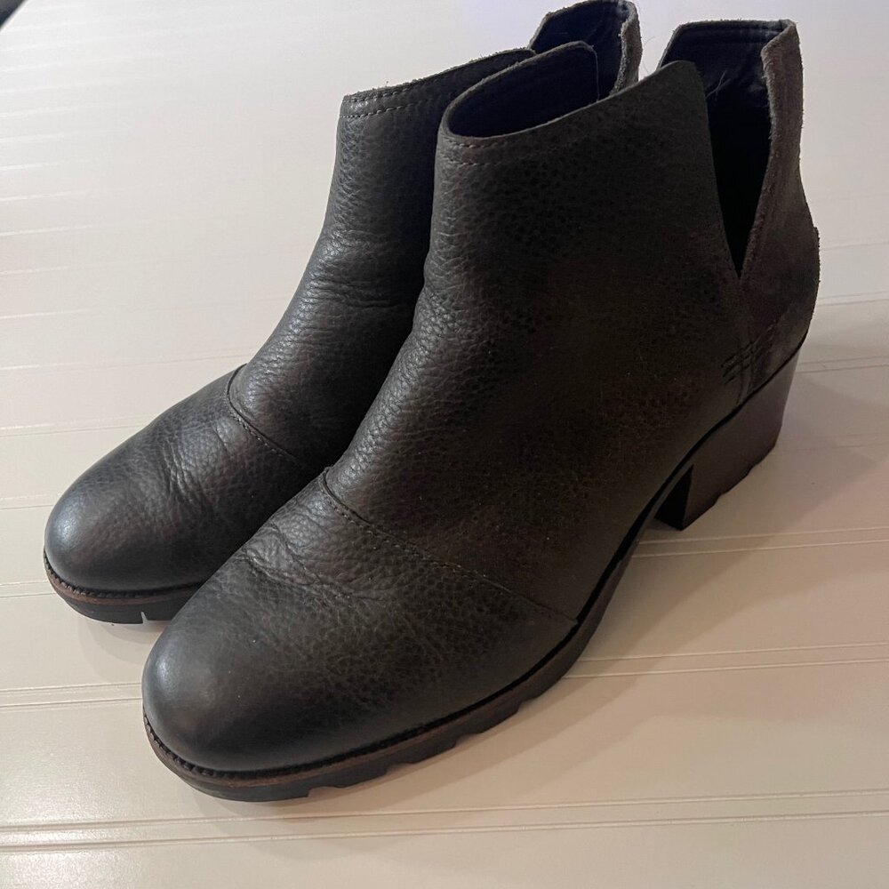 Sorel Women’s 10 Cate Cut Out Black Brown Leather Slip On Ankle Boots T15 - Picture 2 of 14